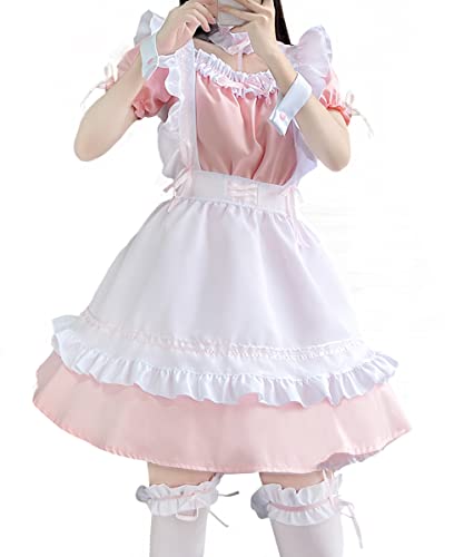 Aurueda Anime French Maid Dress Niedliche Maid Cosplay Kleid für Halloween Maid Kostüm Outfit Set Rosa, Größe XL - Rosa - XL
