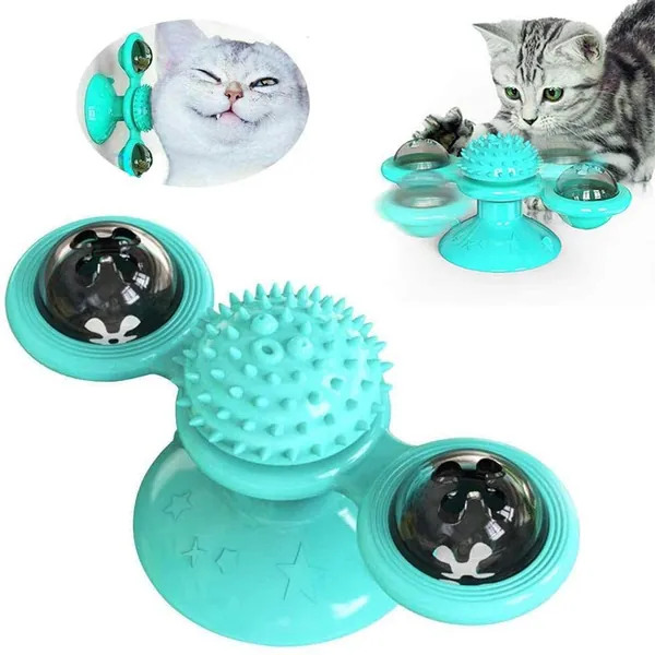 sweenaly Windmill Cat Toy with Led Ball and Catnip Ball 2021 New (Blue)