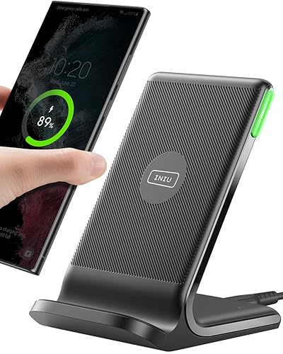 INIU Wireless Charger, 15W Fast Qi-Certified Wireless Charging Station with Sleep-Friendly Adaptive Light Compatible with iPhone 16 15 14 13 Pro XS 8 Plus Samsung Galaxy S23 S22 S21 Note 20 Google etc - Black - 1 Pack