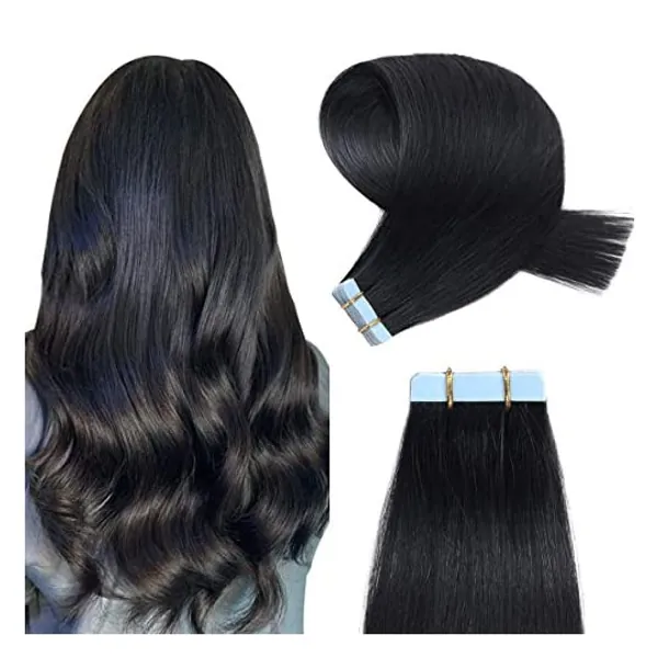 
                            YILITE Tape in Hair Extensions Human Hair Silky Straight Remy Human Hair Extensions Tape in 20pcs 50g Jet Black Color 18 inches Tape in Extensions
                        