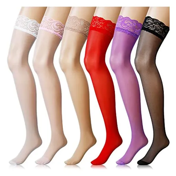 
                            6 Pairs Thigh Highs Lace Stockings Top Stockings Women's Sheer
                        