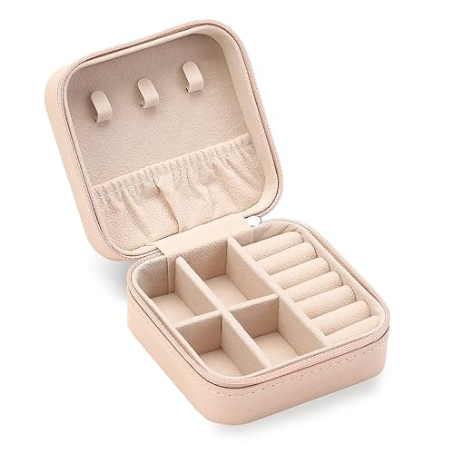 ZPROW Travel Jewelry Case, Mini Portable Jewelry Travel Boxes, Small Jewelry Organizer for Rings, Earrings, Pendants, Watches, Necklaces, Lipsticks Organizer Storage Holder Case (Pink) - 1 Pack - Pink