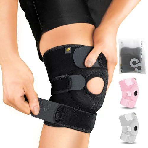 Bracoo Adjustable Compression Knee Patellar Pad Tendon Support Sleeve Brace for Men Women - Arthritis Pain, Injury Recovery, Running, Workout, KS10 (Black) - Black - 1 Count (Pack of 1)