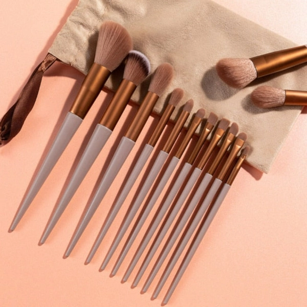 13 Piece Makeup Brush Set - Beige