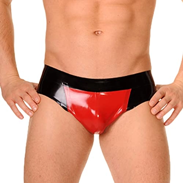 EXLATEX Latex Panties Men Underwear Lingerie Latex Rubber Contrast Briefs Latex Shorts