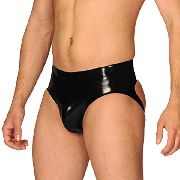 EXLATEX Men's Latex Rubber Biefs Stripped Open Behind Underwear