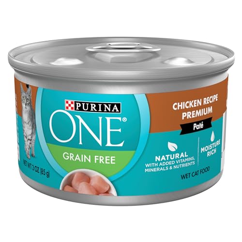 Purina ONE Natural, Grain Free Wet Cat Food Pate, Chicken Recipe - (Pack of 24) 3 oz. Pull-Top Cans - Chicken - 3 Ounce (Pack of 24)