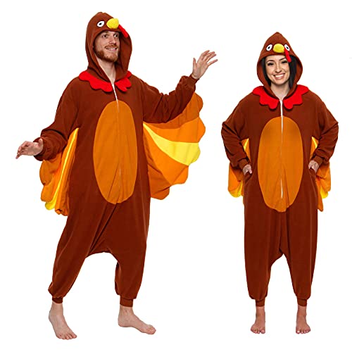 Turkey Adult Onesie - Thanksgiving Halloween Costume - Plush Bird One Piece Cosplay Suit for Adults, Women and Men FUNZIEZ! - Small