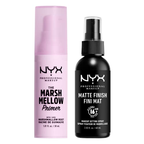 NYX PROFESSIONAL MAKEUP Marshmellow Smoothing Primer + Makeup Setting Spray, Matte Finish (2-Pack Bundle) - Primer Bundle (Primer + Setting Spray)