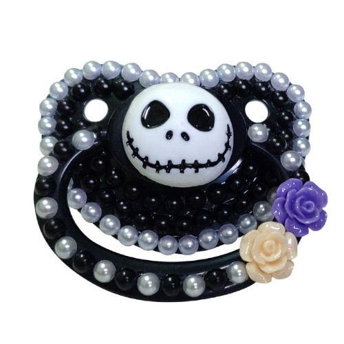 Skelly Deco Pacifier - Skeleton & Flower Handle