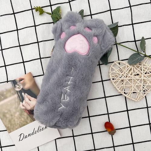 Furry Kitten Paw Pencil Case - Grey