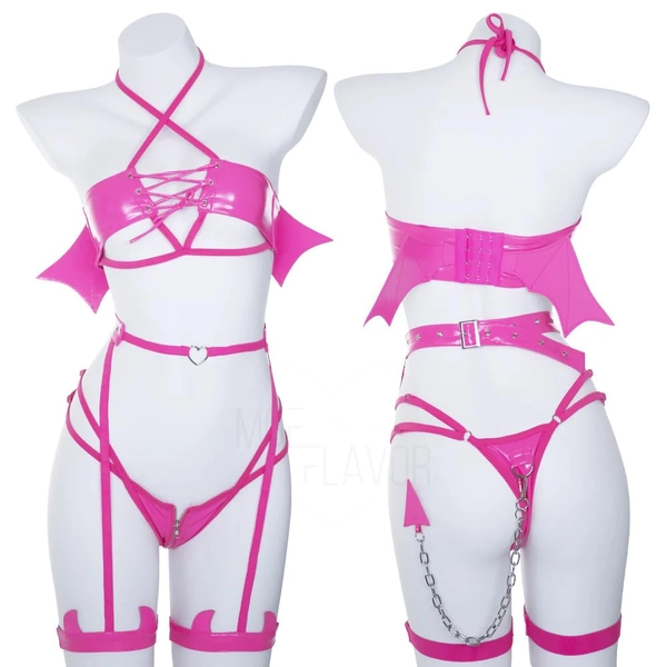 MOEFLAVOR Hell Rider Succubus Cosplay Lingerie | Sexy Kawaii Anime Bikini w/Devil Wings & Tail | Reg & Plus Size