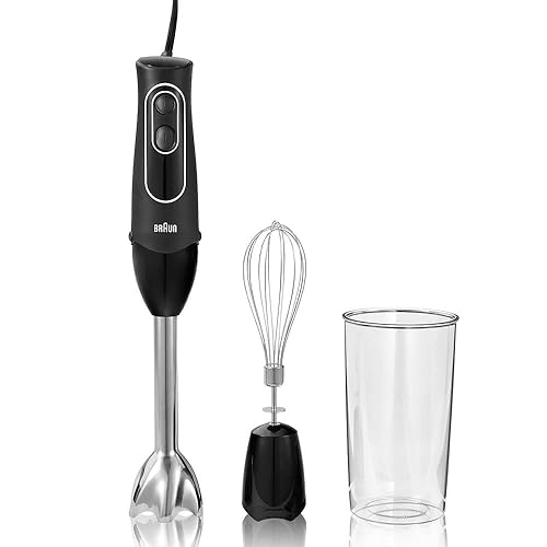 Braun MultiQuick 5 Immersion Hand Blender with Dual Speed + Turbo and Patented Technology, 350W - Includes Beaker and Whisk, Black, MQ505 - Hummus,Egg Beater,Smoothies - Soup,Baby Food,Mixer,