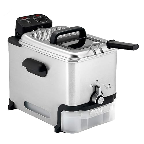 T-fal 3.5L Deep Fryer with Oil Filtration System: 1700W Stainless Steel Fryer, Dishwasher Safe Parts, Digital Timer, Adjustable Temperature Control for Perfect Golden Crispy Results - 3.5L & Oil Filtration