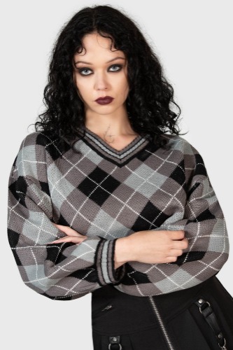 Nasiv Argyle Knit Top | L / Grey / 100% Acyrlic