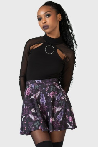 Deadly Blossom Mini Skirt | L / Black / 96% Polyester 4% Elastane