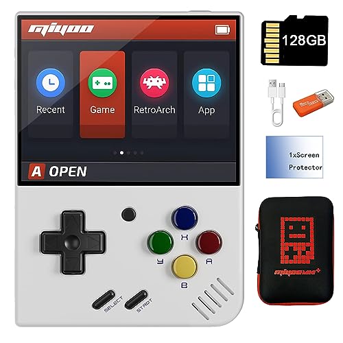 Miyoo Mini Plus Handheld Game Console 3.5 inch Classic System Retro Video Games Consoles Portable Rechargeable Hand Held 128G with Case White - Plus-White-128G