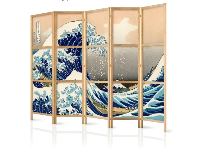murando - Paravent XXL Bambus 225x171 cm 5-teilig einseitig eleganter Sichtschutz Raumteiler Trennwand Raumtrenner Holz Design Motiv Deko Home Office Japan p-B-0006-z-c - 5 tlg. #03