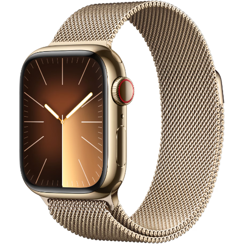 Apple Watch 9, GPS, Cellular, Gold Stainless Steel 41mm, Gold Milanese Loop