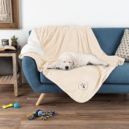Waterproof Pet Blanket - 50x60-Inch Reversible Sherpa Fleece Throw Protects Couches, Cars, and Beds from Spills, Stains, and Fur (Cream) - Large - Cream