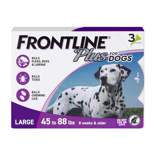 Frontline Plus Flea and Tick Treatment for Large Dogs Up to 45 to 88 lbs., 3 Treatments - 3 Count