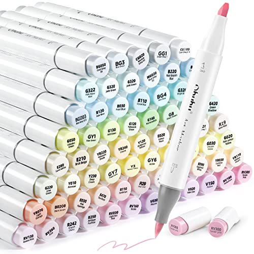 Ohuhu Pastel Markers Alcohol Based -96 Pastel Colors of Honolulu Sweetness + Blossoming - Double Tipped Art Alcohol Markers for Artist Adults' Coloring Illustration - Brush & Chisel - Refillable Ink - Sweetness + Blossoming