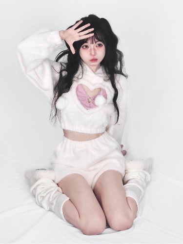 White Fuzzy Valentine Set - Only Top / S