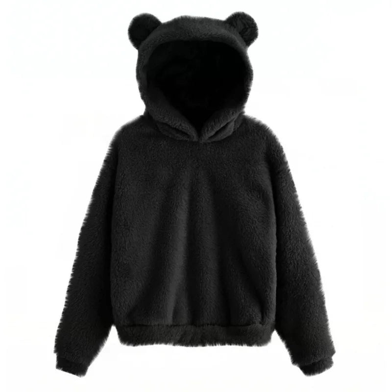 Snuggle Bunny: Adorable Plush Hoodie - Black / M