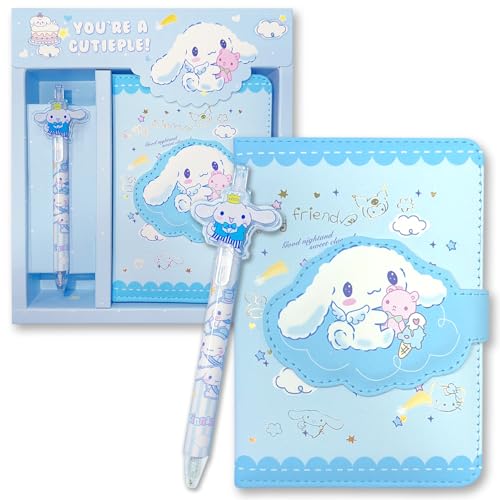 Jachneon Cinnamoroll Notizbuch mit Stift, Cinnamoroll Tagebuch für Mädchen, Kawaii Cinnamoroll Schulbedarf, Cartoon Journal Schule Reise Notizbuch Geschenkset zum Schreiben und Zeichnen