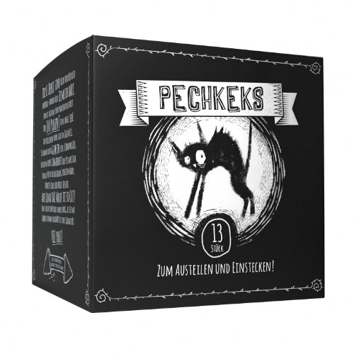 Pechkeks Designbox mit 13 Stück - zum Austeilen und Einstecken! Schwarze Kekse - Schwarzer Humor. Der dunkle Zwilling vom Glückskeks - Süßgebäck - 13 Stück (1er Pack)