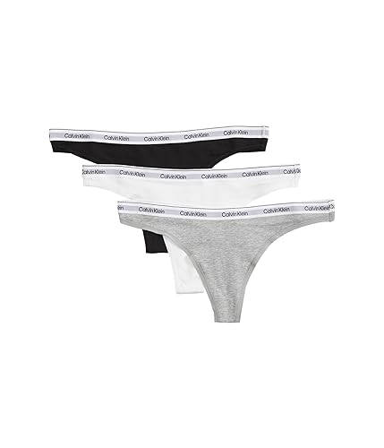 Calvin Klein Women's Modern Logo Thong 3-Pack - Medium - Black/White/Grey Heather