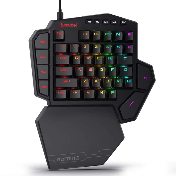 Redragon K585 DITI One-Handed RGB Mechanical Gaming Keyboard, Type-C Wired Professional Gaming Keypad with 7 Onboard Macro Keys, Detachable Wrist Rest, Linear Red Switch, 42 Keys - Red Switch
