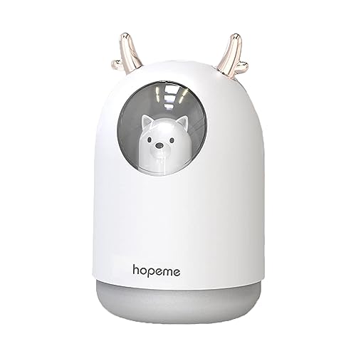 HOPEME Cool Mist USB Humidifier with Adjustable Mist Mode, 300ml Water Tank Lasts Up to 10 Hours, 7 Color LED Lights Changing, Waterless Auto Shut-off for Bedroom, Home, Office (White)… - White