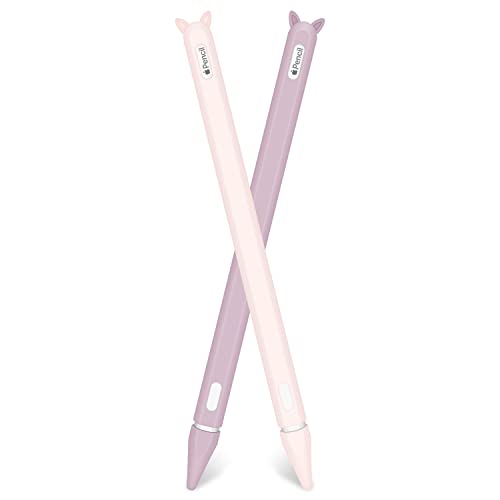 2 Pack Stylo de Silicone Souple Étui Case Cover pour Apple Pencil 2nd Génération, Housse de Protection pour Stylo iPad Pro 11 & 12.9 2018, avec 2 Nib Cover Protection (Violet+Rose)