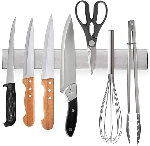 12 Inch Magnetic Knife Strip, Premium Stainless Steel Kitchen Knives Bar,Space-Saving Powerful Magnetic Knife Rack for Home Kitchen Utensil Holder, Art Supply Organizer & Tool Holder - 12 Inch