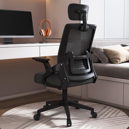 TREHOME High Back Office Chair - Ergonomic Desk Chair for Home Office Chair - Mesh Ergonomic Gaming Chair for Adults - Ergonomic Office Chair with Lumbar Support - Office Chair Adjustable Armrests - Black