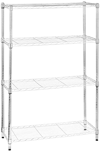 Amazon Basics 4-Shelf Adjustable, Heavy Duty Storage Shelving Unit (350 lbs loading capacity per shelf), Steel Organizer Wire Rack, Chrome Silver, 36" L x 14" W x 54" H - 4-Shelf - No Wheels - Chrome