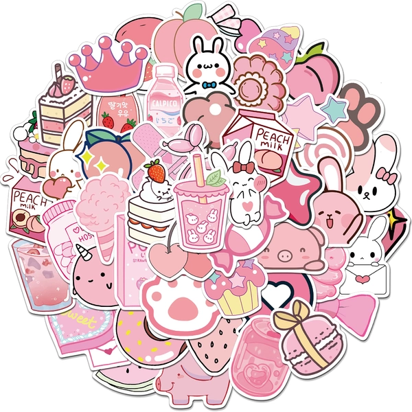 50PCS Kawaii Stickers for Water Bottles,Cute Vsco Vinyl Laptop Stickers,Waterproof Aesthetic Stickers,Kawaii Sticker Pack for Kids Girls(Pink rabbit)