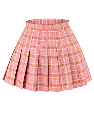 DAZCOS US Size Plaid Skirt for Women with Shorts High Waist Japan Schoolgirl Uniform Skort - Pink - Medium