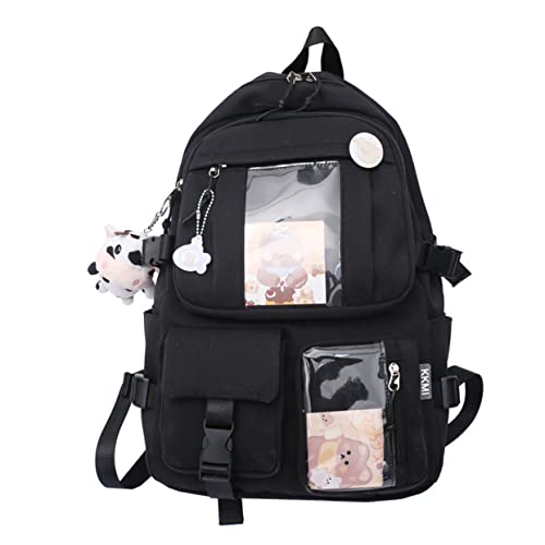 MBVBN Kawaii Backpack with Pins Kawaii School Backpack Cute Aesthetic Backpack Cute Kawaii Backpack for School - With Accessories - Black