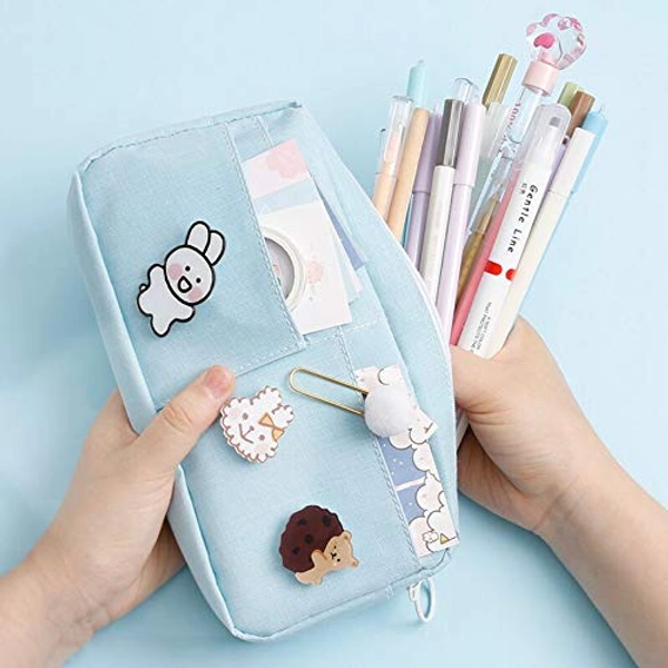 MBVBN Kawaii Pencil Case with 3pcs Pins Aesthetic Pencil Case Kawaii Stationary Kawaii School Supplies (Blue)