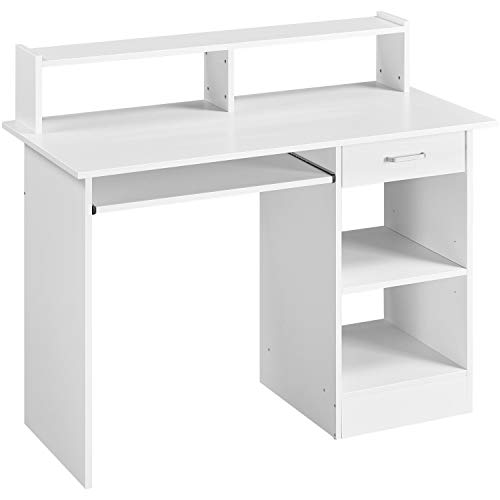 Yaheetech Scrivania per Computer Bianco Tavolo per PC da Studio con Cassetto Scrittoio con Libreria da Ufficio Salvaspazio Cameretta 106 x 50 x 94 cm - Bianco