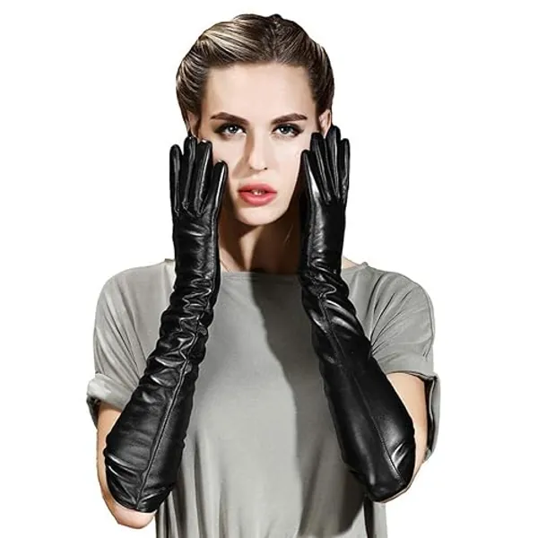 QECEPEI Womens Long Leather Gloves Winter Touchscreen Opera Evening Dress Driving Gloves