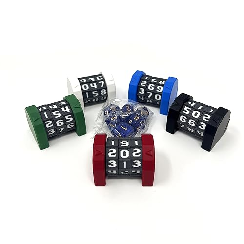MunnyGrubbers - 5 Pack Life Counter - HP Tracker with Tracking Card Slot - (Random 7PC D20 Dice Set Included) - MTG - Tabletop RPG - Board Games - DND - Dungeons and Dragons - (5 Pack - Combo A) - 5 Pack - Combo A