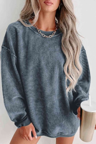 Round Neck Dropped Shoulder Sweatshirt - Dusty  Blue / S