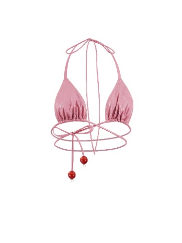 🍒Cherry Vinyl Bikini Top PINK | XS