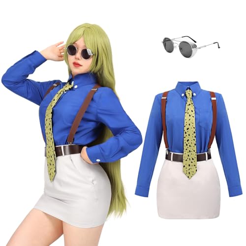 Nanami Kento Cosplay Costume Women's Slim Fit Shirt Skirt with Tie Suspender Glasses - X-Small