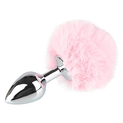 Chrontier Anal Plug Cute Fluffy Bunny Tail Metal Butt Plug Sex Toys for Adult Sex Games Colorful Rabbit's Tail Anal Butt Plug Sex Play Fetish Toy - Small - Pink