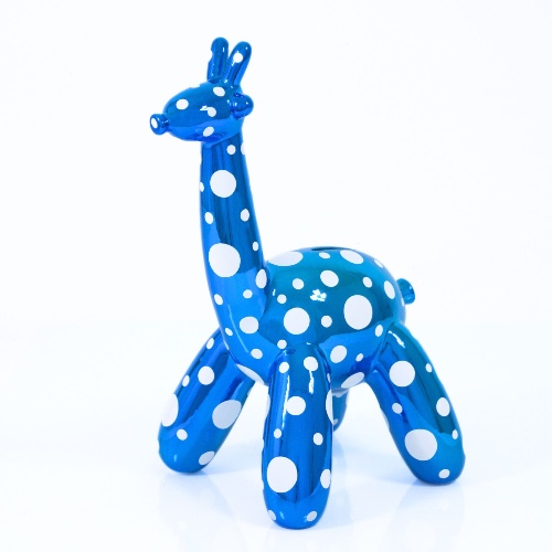 Balloon Money Bank Giraffe w/Decorations - BLUE/White Dots