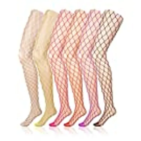 Boao 6 Pairs Fishnet Stockings High Waist Lace Tights for Girls Ladies, multicolored